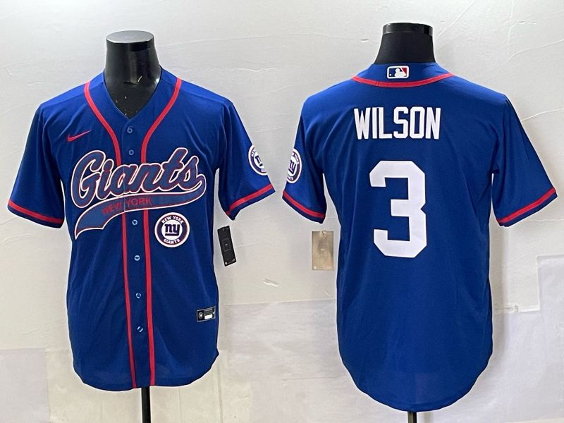 Men 2025 New York Giants #3 Wilson Blue Joint Name Nike Limited NFL Jersey style 07